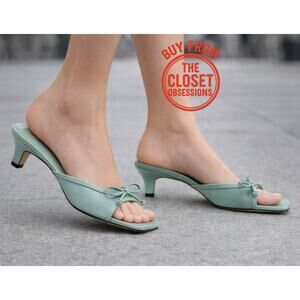 ZARA Open Toe Heels NWT | Green Bow Detail Square Toe
